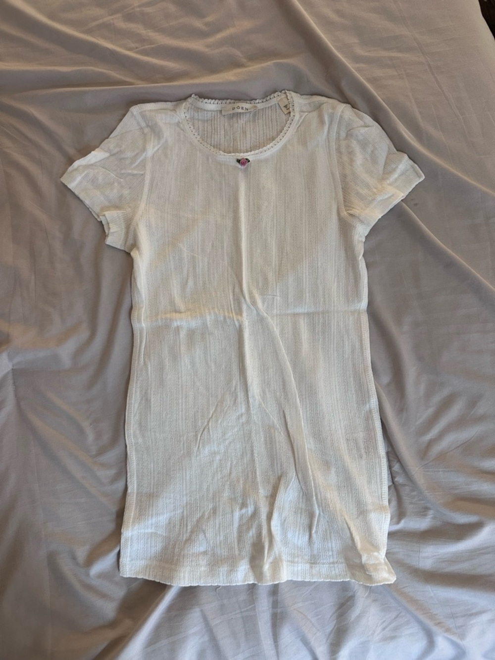 Doen white detailed floral short sleeve t shirt